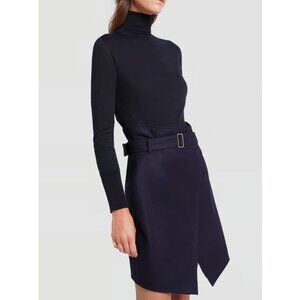 Officine Generale Dark Navy Asymmetric Belted Mini Skirt
